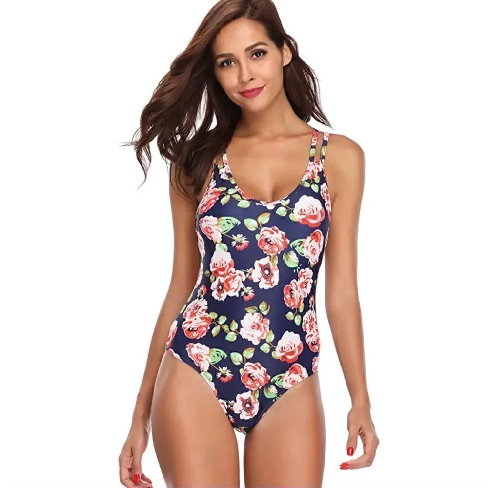 New! Marinavida Floral Low Back One Piece Sz S